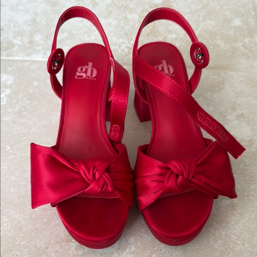 GB Girls Vibrant Red Bow Heels